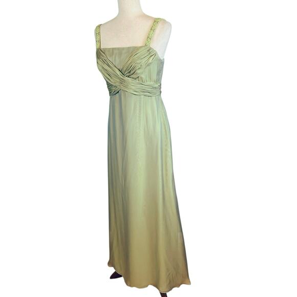 Cameron Blake Two Piece Formal Silk Chiffon Gown Jacket Dress Green Beaded Sz 10 - Picture 9 of 11
